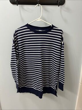 Old Navy Navy and White Striped Crewneck Top